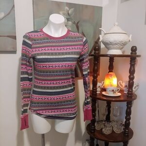 Cuddl Dude pink/gray striped long sleeve thermal